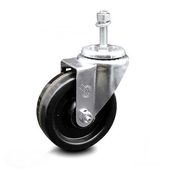 4 Inch Phenolic Wheel Swivel 3/8 Inch Threaded Stem Caster